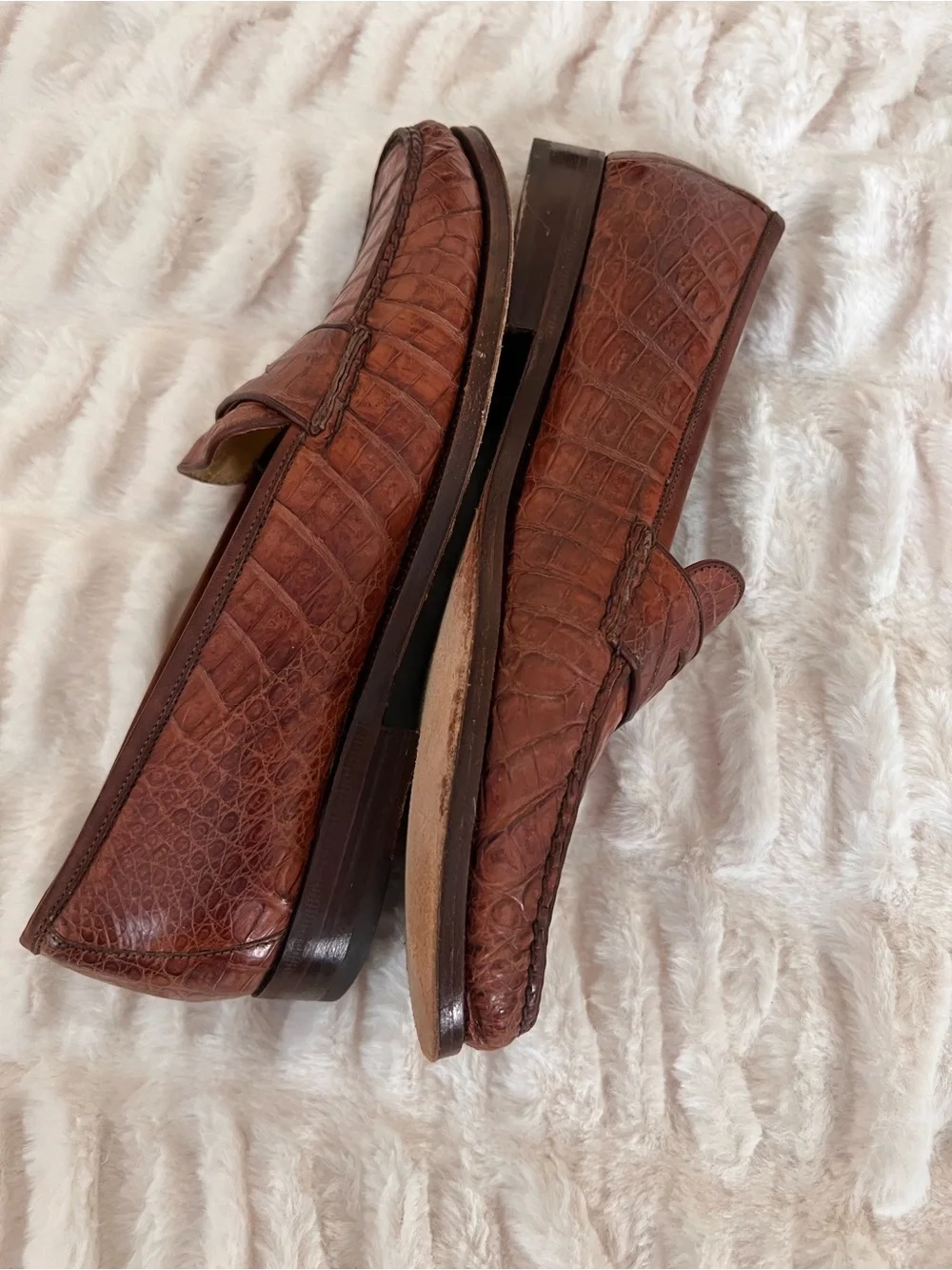 Cole Haan Vintage Genuine Caramel Brown Crocodile Leather Penny Loafers Size 8.5